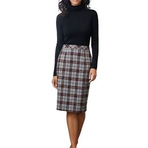Pendleton Vintage Wool Made In USA Gray Red Plaid Faux Wrap Midi Skirt Size 10p